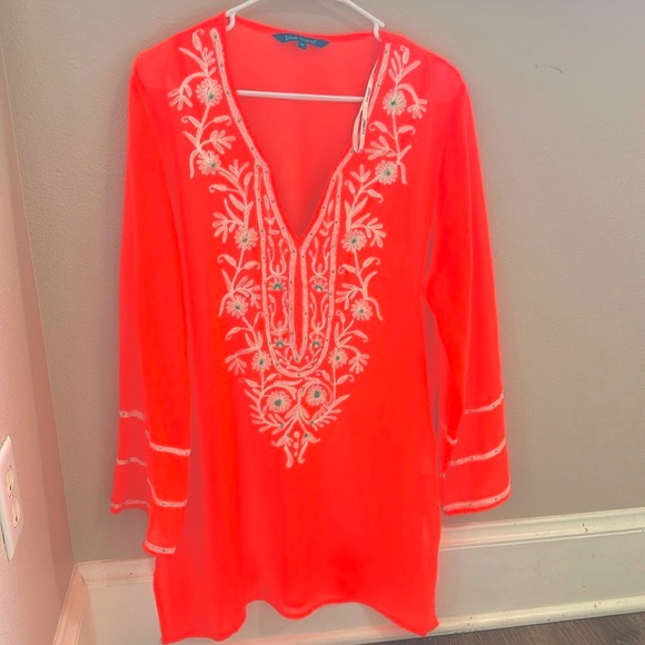 EUC neon orange swim coverup / tunic top by Blue Island - Picture 1 of 5